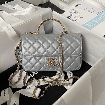	 Bagsaaa Chanel Top Handle 24C Flap Bag in Grey Lambskin - 21cm