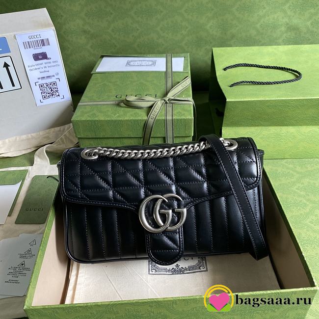 Bagsaaa Gucci GG Marmont Small Shoulder Bag Black&Silver 443497 Size 26x15x7cm - 1