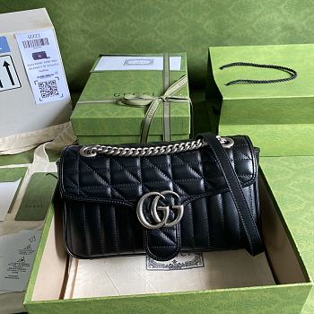 Bagsaaa Gucci GG Marmont Small Shoulder Bag Black&Silver 443497 Size 26x15x7cm