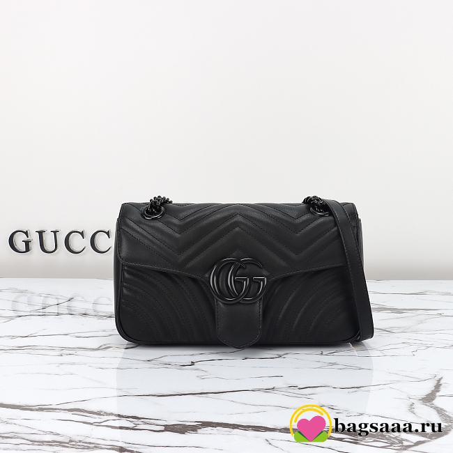 Bagsaaa Gucci GG Marmont Small Shoulder Bag Full Black 443497 Size 26x15x7cm - 1