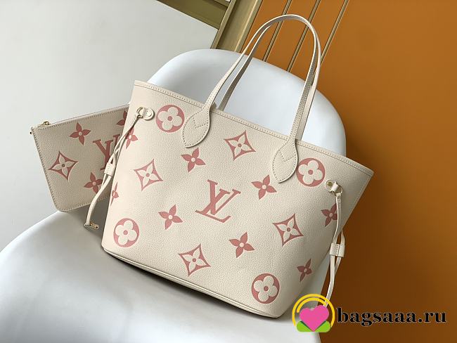 Bagsaaa Louis Vuitton M21579 Neverfull MM Crème Beige / Rose Trianon Pink - 31 x 28 x 14 cm - 1