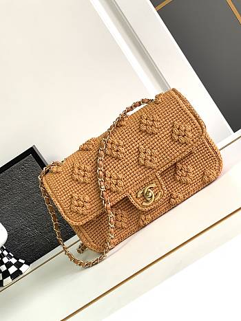 Bagsaaa Chanel Flap Bag Raffia Effect Braided & Gold-Tone Metal Camel AS4529 - 15.5 × 25 × 6 cm