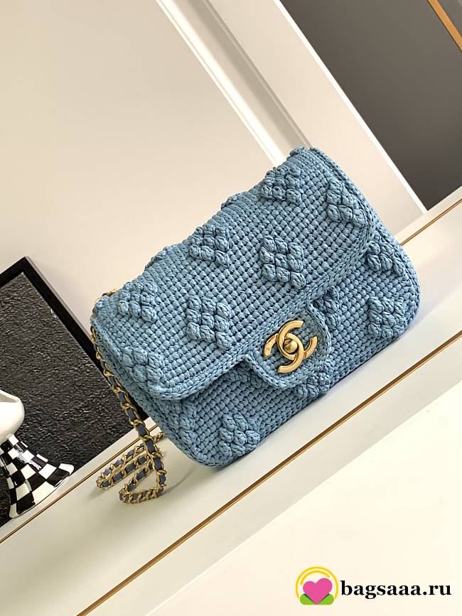 Bagsaaa Chanel Mini Flap Bag Raffia Effect Blue AS4518 - 12.5 × 19.5 × 6.5 cm - 1