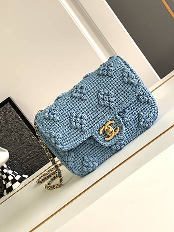 Bagsaaa Chanel Mini Flap Bag Raffia Effect Blue AS4518 - 12.5 × 19.5 × 6.5 cm