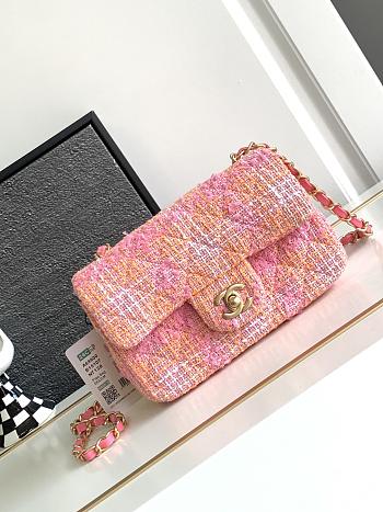 Bagsaaa Chanel Mini Flap Bag Tweed Orange & Pink A69900 - 12 × 20 × 6 cm