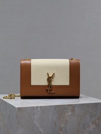 Bagsaaa YSL Kate Small In Canvas And Leather Brown&Beige 742580 - 20x13.5x6cm