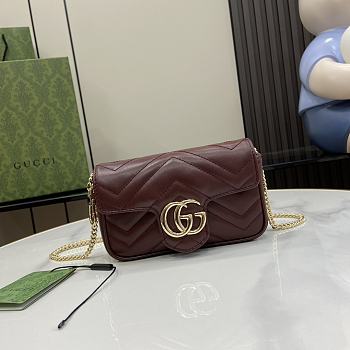 Bagsaaa Gucci GG Marmont Super Mini Bag 476433 Dark Red - 16.5x10x4.5cm