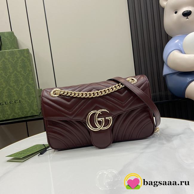 Bagsaaa Gucci GG Marmont Small Shoulder Bag Dark Red 443497 - 26x15x7cm - 1