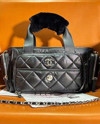 Bagsaaa Chanel Large Bowling Bag Nylon & Silver-Tone Metal Black AS4364 - 16 × 35 × 20 cm