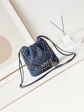 Bagsaaa Chanel 22 Mini Handbag Blue Denim AS3980 - 20 × 19 × 6 cm