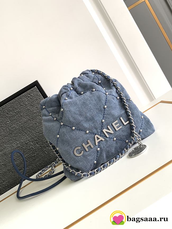 Bagsaaa Chanel 22 Mini Handbag Denim & Silver AS3980 - 20 × 19 × 6 cm - 1