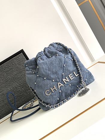 Bagsaaa Chanel 22 Mini Handbag Denim & Silver AS3980 - 20 × 19 × 6 cm