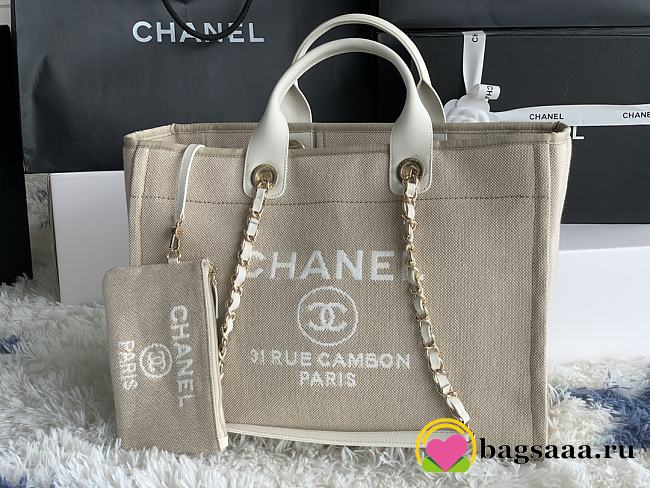 Bagsaaa Chanel Deauville Shopping Bag Beige & White Size 38x32x18cm - 1