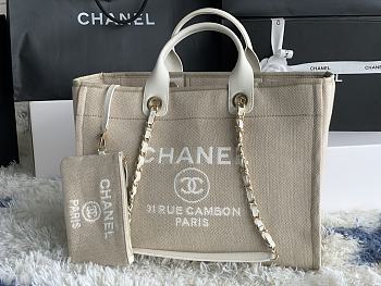 Bagsaaa Chanel Deauville Shopping Bag Beige & White Size 38x32x18cm