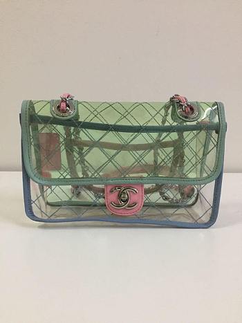 Bagsaaa Chanel Flap Bag Transparent PVC/Lambskin Silver-Tone Blue/Green/Pink