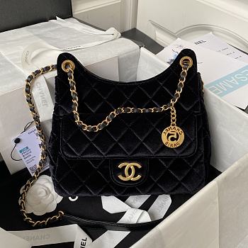 Bagsaaa Chanel Hobo Handbag Black Velvet AS4322 - 21.5 × 22.5 × 7 cm