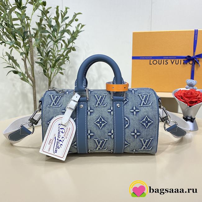 Bagsaaa LV Keepall Bandoulière 25 Monogram Washed Denim Canvas M22762 - 25 x 15 x 11 cm - 1