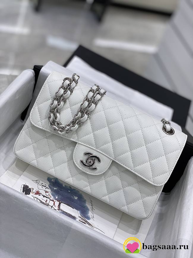 Bagsaaa Chanel Small Flap Bag White Caviar Silver Hardware - 23.5 cm - 1