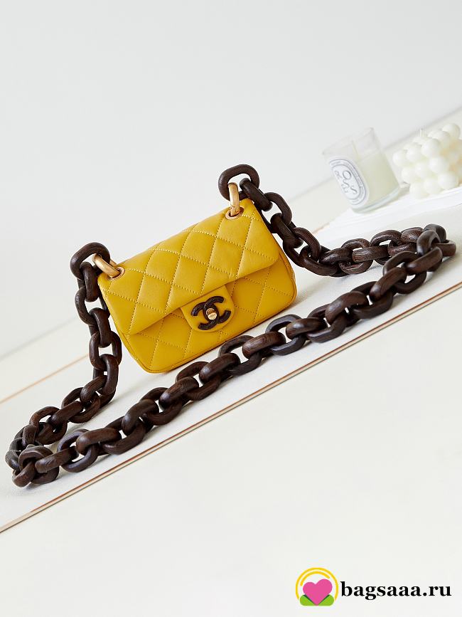 Bagsaaa Chanel Mini Flap Bag Lambskin & Wenge Wood Yellow AS4165 - 11 × 18 × 7 cm - 1