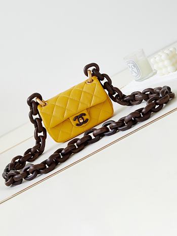 Bagsaaa Chanel Mini Flap Bag Lambskin & Wenge Wood Yellow AS4165 - 11 × 18 × 7 cm