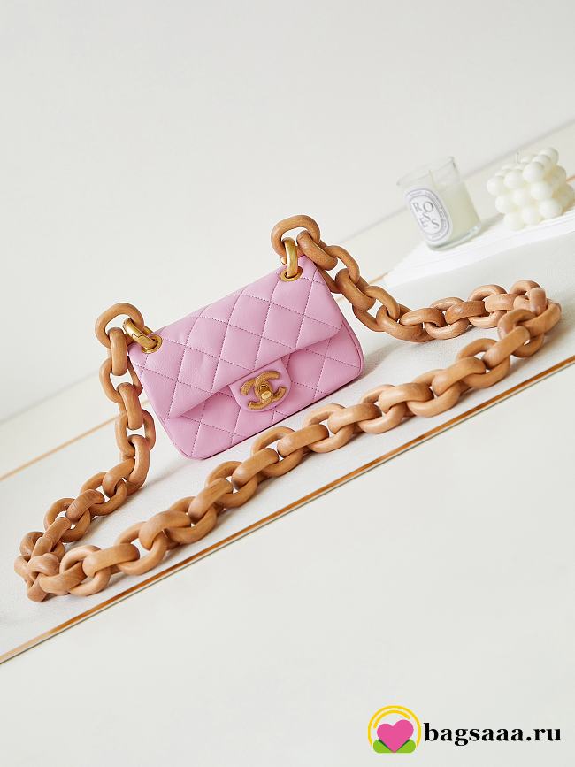 Bagsaaa Chanel Mini Flap Bag Lambskin & Wenge Wood Pink AS4165 - 11 × 18 × 7 cm - 1