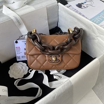 Bagsaaa Chanel Mini Flap Bag Lambskin & Wenge Wood Brown AS4165 - 11 × 18 × 7 cm
