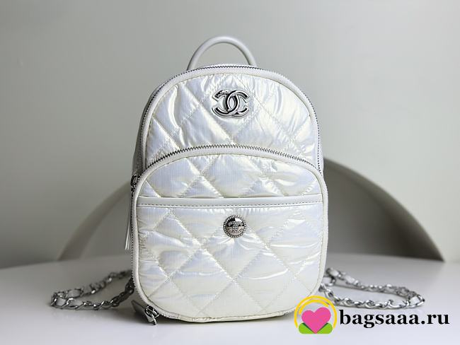 Bagsaaa Chanel Backpack AS4366 Nylon & Silver-Tone Metal White - 22 × 18 × 10 cm - 1