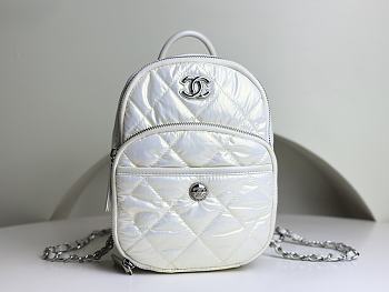 Bagsaaa Chanel Backpack AS4366 Nylon & Silver-Tone Metal White - 22 × 18 × 10 cm