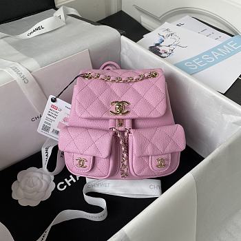 Bagsaaa Chanel Small Backpack Grained Shiny Calfskin AS3787 Pink - 17.5-16.5-10 cm