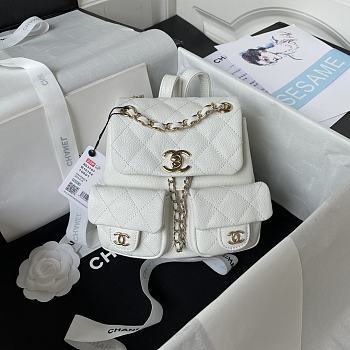 Bagsaaa Chanel Small Backpack Grained Shiny Calfskin AS3787 White - 17.5-16.5-10 cm