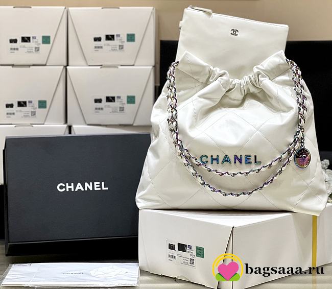 Bagsaaa Chanel 22 Small Handbag White & Rainbow Logo AS3260 - 35 × 37 × 7 cm - 1