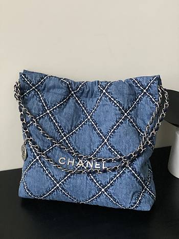 Bagsaaa Chanel 22 Small Handbag Stitched Denim AS3260 - 35 × 37 × 7 cm