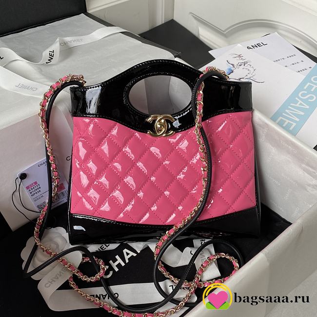 Bagsaaa Chanel 31 Mini Shopping Bag AS4133 Pink & Black Patent Calfskin - 22 × 23 × 5.5 cm - 1