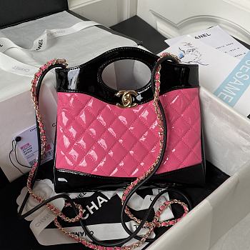 Bagsaaa Chanel 31 Mini Shopping Bag AS4133 Pink & Black Patent Calfskin - 22 × 23 × 5.5 cm