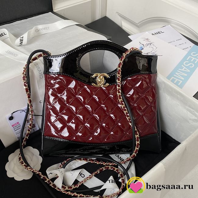 Bagsaaa Chanel 31 Mini Shopping Bag AS4133 Burgundy & Black Patent Calfskin - 22 × 23 × 5.5 cm - 1