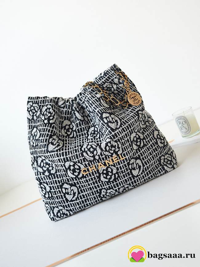 Bagsaaa Chanel 22 Handbag AS3261 Cashmere Jacquard Black & White - 39 × 42 × 8 cm - 1