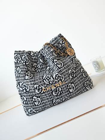 Bagsaaa Chanel 22 Handbag AS3261 Cashmere Jacquard Black & White - 39 × 42 × 8 cm