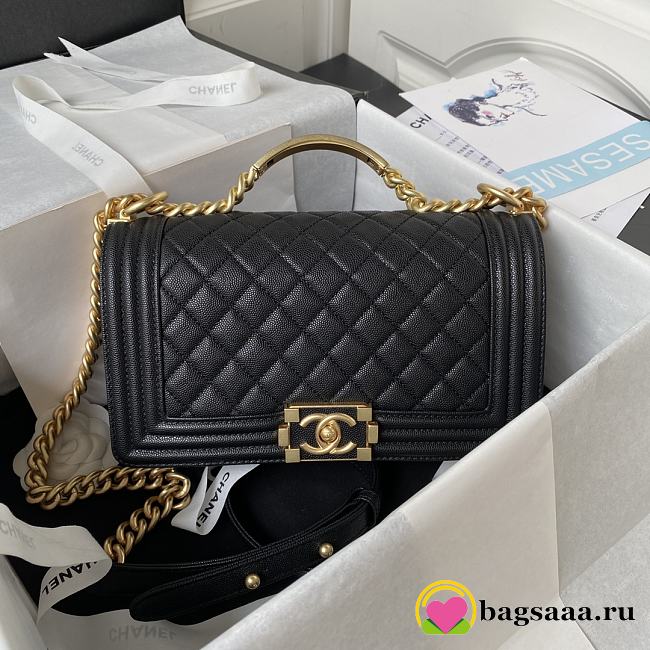 Bagsaaa Boy Chanel Handbag With Handle Black Grained Shiny Calfskin A94804 - 14.5 × 25 × 8 cm - 1