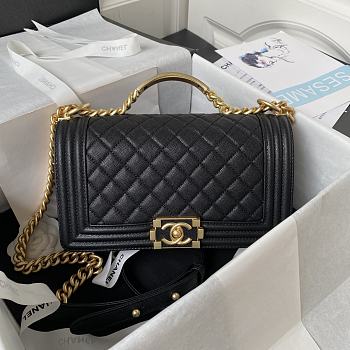 Bagsaaa Boy Chanel Handbag With Handle Black Grained Shiny Calfskin A94804 - 14.5 × 25 × 8 cm