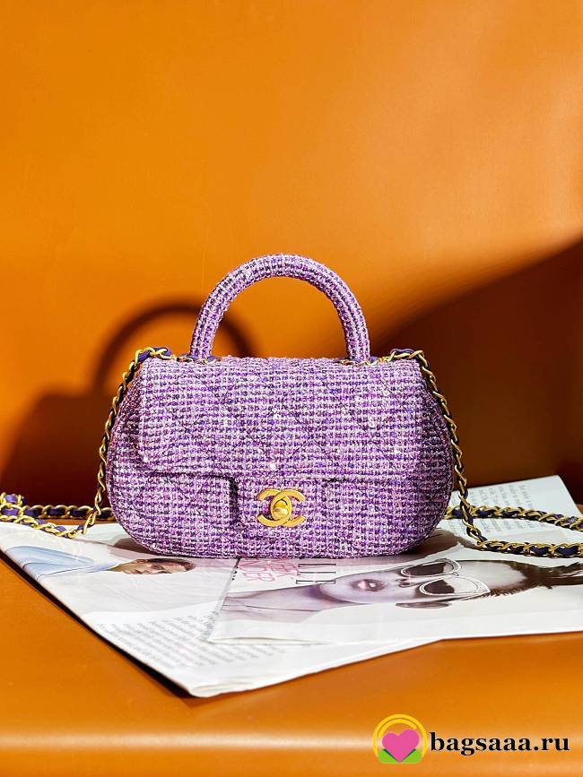 Bagsaaa Chanel Small Bag With Top Handle AS4573 Purple Tweed - 11.5 × 20.5 × 5.5 cm - 1