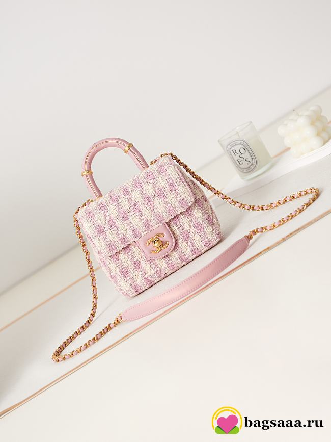 Bagsaaa Chanel Mini Flap Bag With Top Handle Pink Tweed AS4035 - 15×15.5×7.5 cm - 1