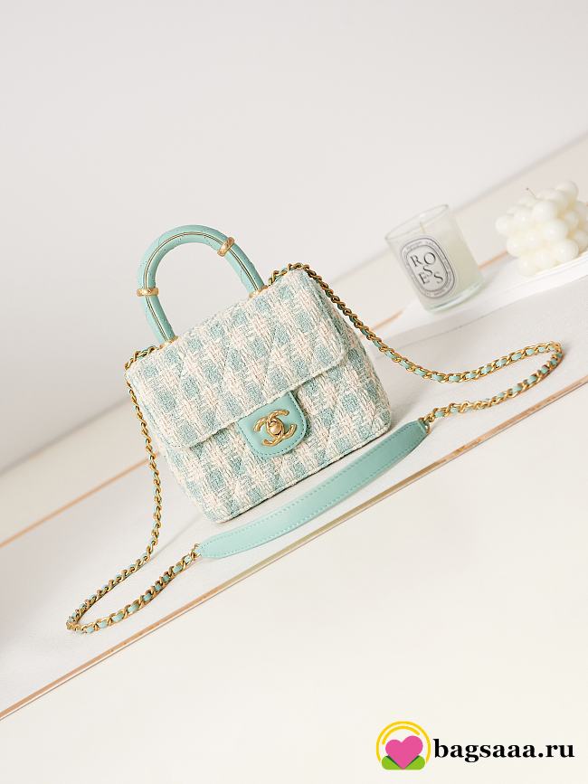 Bagsaaa Chanel Mini Flap Bag With Top Handle Light Blue Tweed AS4035 - 15×15.5×7.5 cm - 1