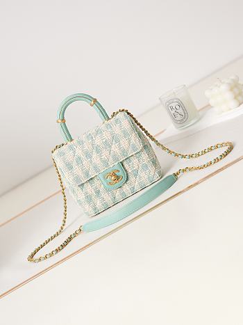 Bagsaaa Chanel Mini Flap Bag With Top Handle Light Blue Tweed AS4035 - 15×15.5×7.5 cm