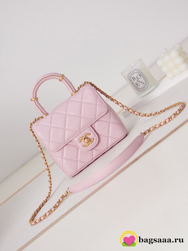 Bagsaaa Chanel Mini Flap Bag With Top Handle Light Pink AS4035 - 15×15.5×7.5 cm - 1