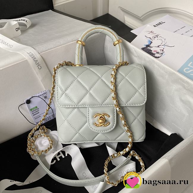 Bagsaaa Chanel Mini Flap Bag With Top Handle Light Gray AS4035 - 15×15.5×7.5 cm - 1