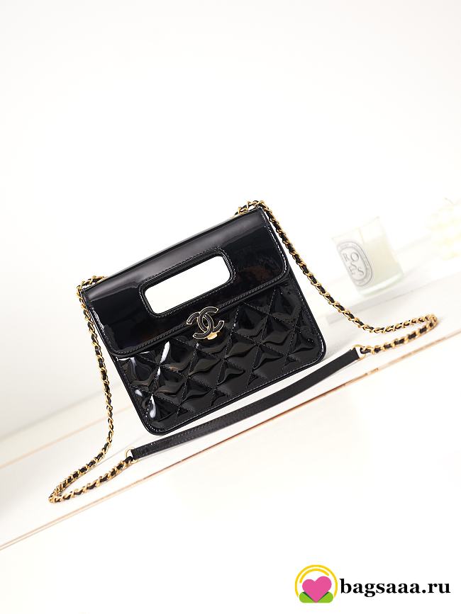 Bagsaaa Chanel Mini Flap Bag With Top Handle AS4025 Black Patent - 18 × 20 × 8 cm - 1