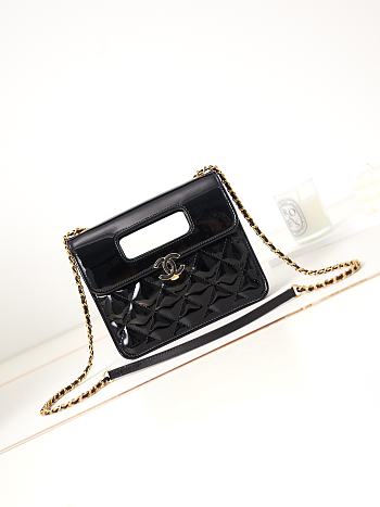 Bagsaaa Chanel Mini Flap Bag With Top Handle AS4025 Black Patent - 18 × 20 × 8 cm