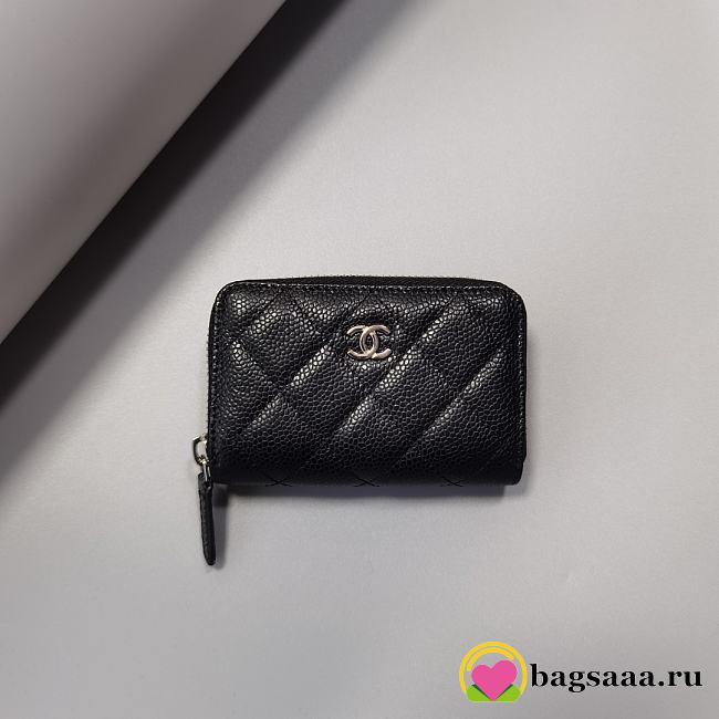 Bagsaaa Chanel Classic Zipped Coin Purse AP0216 Black & Silver Hardware - 7.5 × 11 × 2 cm - 1