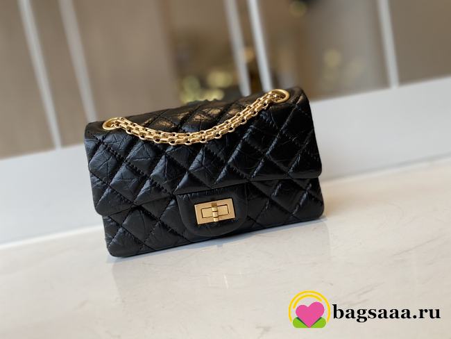 Bagsaaa Chanel Mini 2.55 Handbag AS0874 Aged Calfskin Black & Gold Hardware - 15.5 × 20 × 6 cm - 1