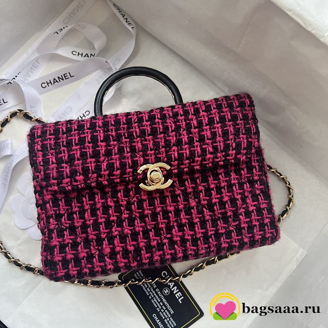 Bagsaaa Chanel Small Box Bag Wool Tweed Fuchsia & Black AS4470 - 13.5 × 19 × 8 cm - 1